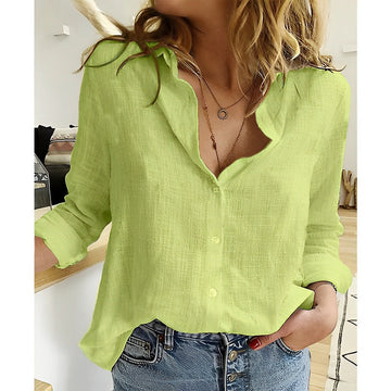 Womens Button Front Blouse with Collar and Long Sleeves