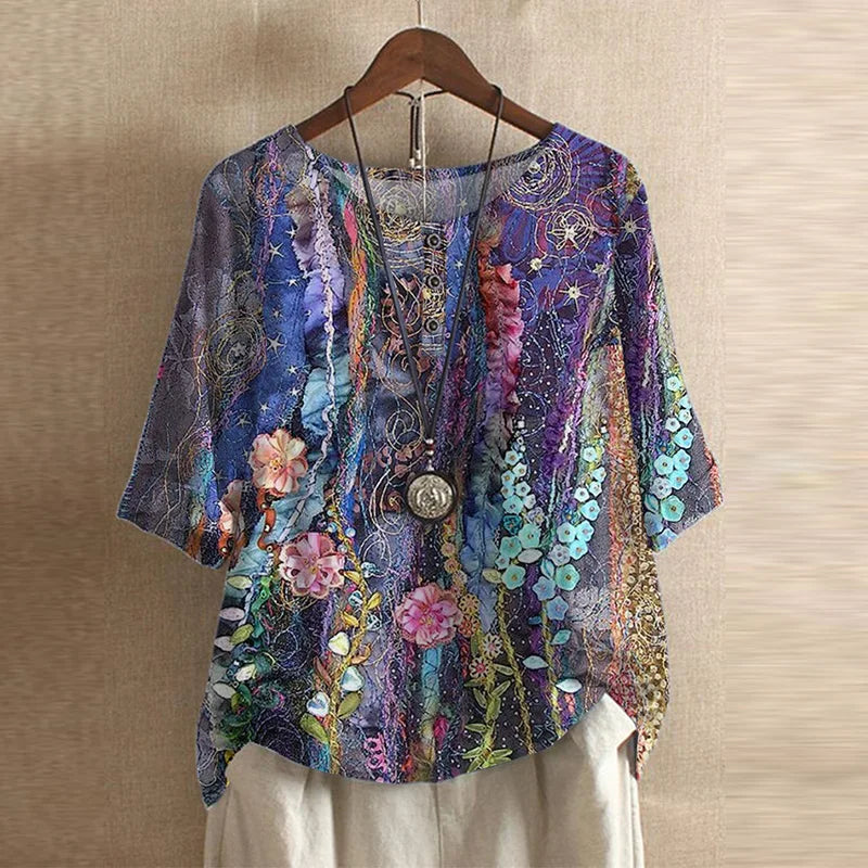 Women’s Half Sleeve Top with Round Neck and Button Detail