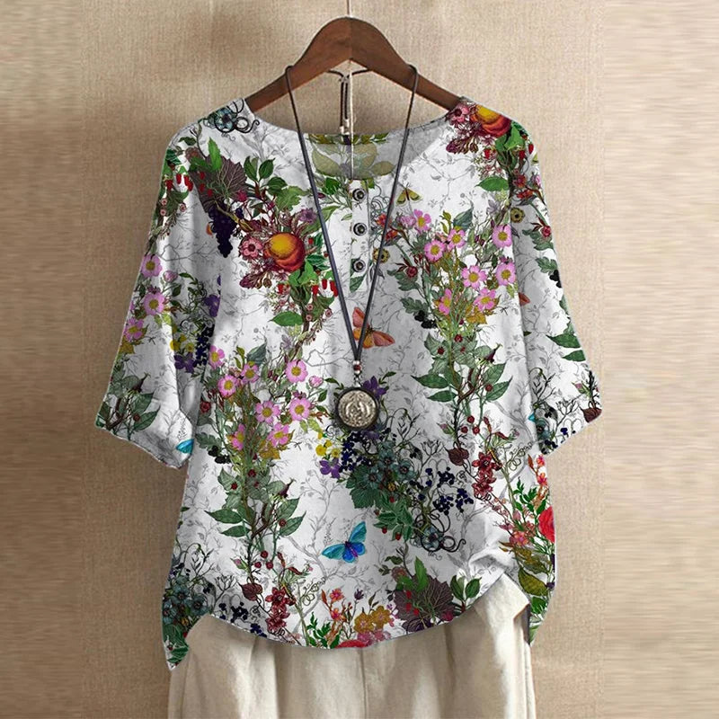Women’s Half Sleeve Top with Round Neck and Button Detail