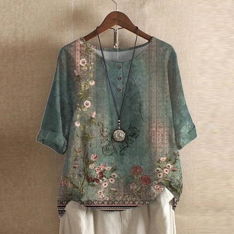 Women’s Half Sleeve Top with Round Neck and Button Detail