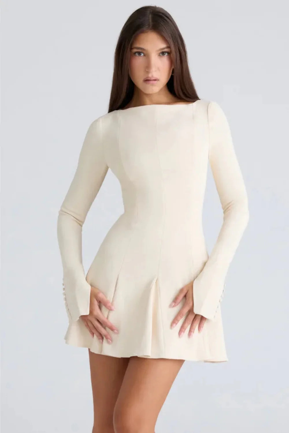 Womens Long Sleeve Mini Dress with Flared Skirt