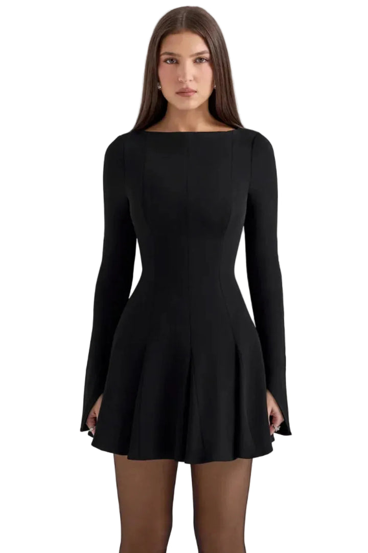 Womens Long Sleeve Mini Dress with Flared Skirt