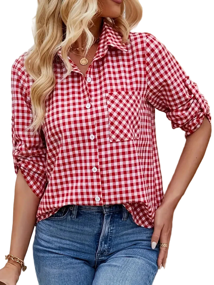 Women’s Long Sleeve Shirt with Collar and Button Front