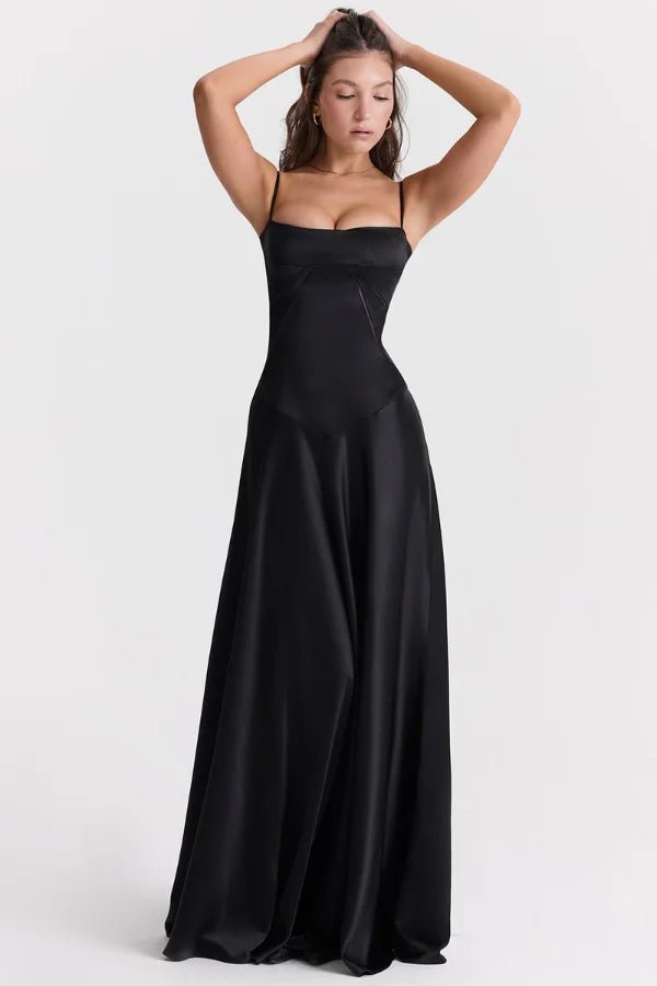 Womens Maxi Dress with Spaghetti Straps and Straight Neckline