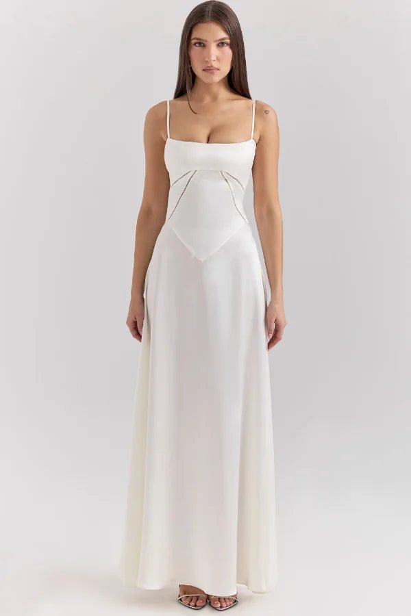 Womens Maxi Dress with Spaghetti Straps and Straight Neckline