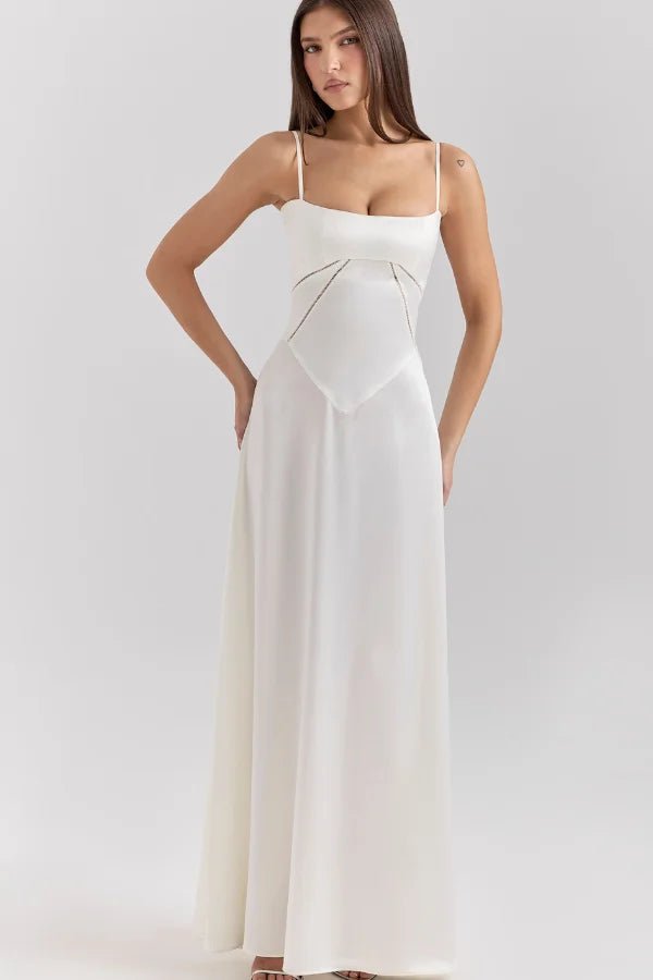 Womens Maxi Dress with Spaghetti Straps and Straight Neckline