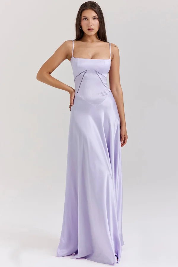 Womens Maxi Dress with Spaghetti Straps and Straight Neckline