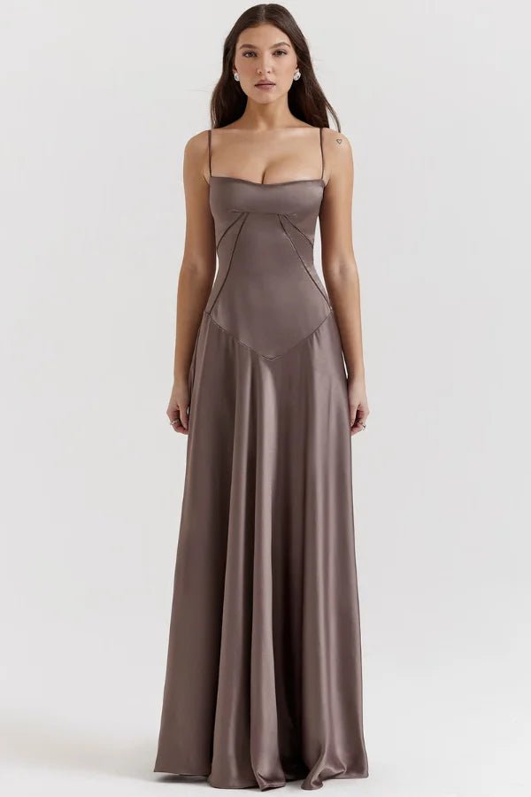 Womens Maxi Dress with Spaghetti Straps and Straight Neckline