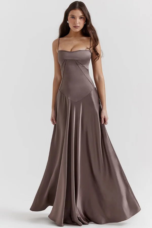 Womens Maxi Dress with Spaghetti Straps and Straight Neckline