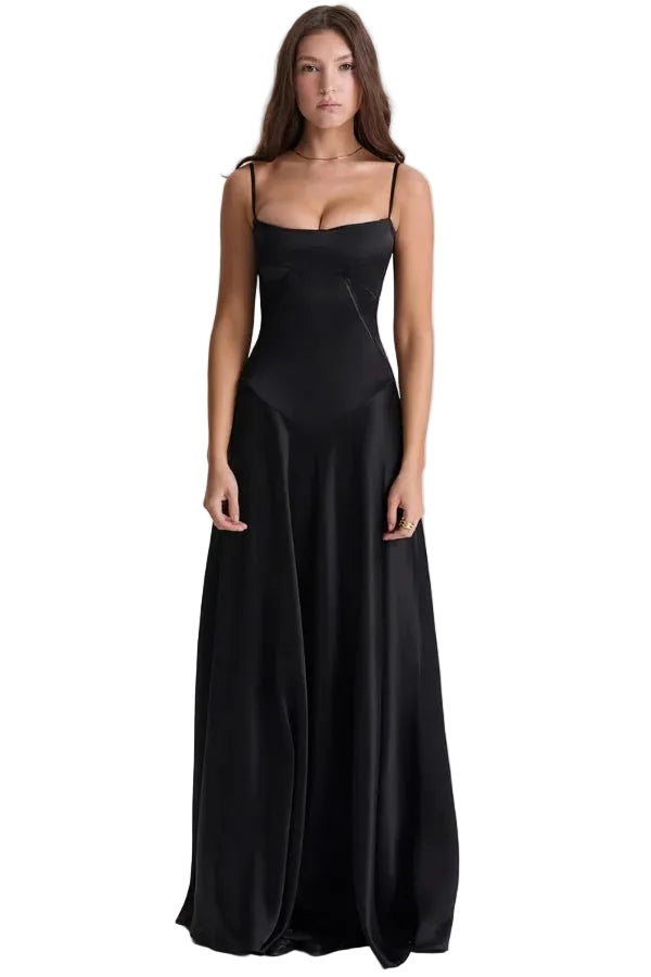 Womens Maxi Dress with Spaghetti Straps and Straight Neckline