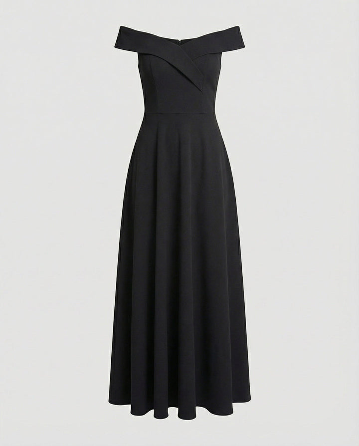 Womens Off Shoulder Maxi Dress with Folded Neckline