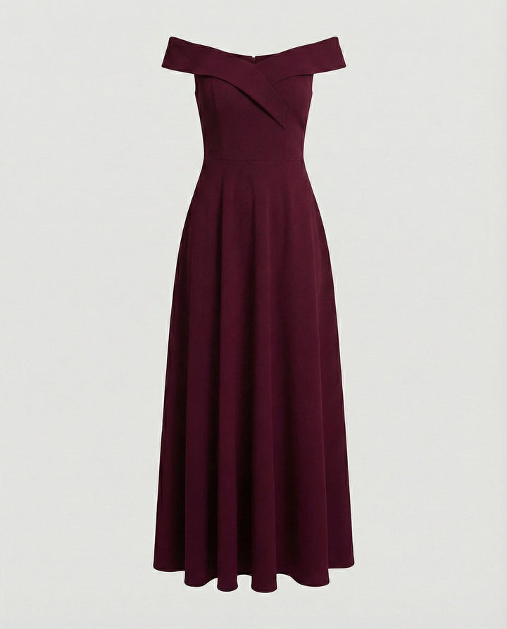 Womens Off Shoulder Maxi Dress with Folded Neckline