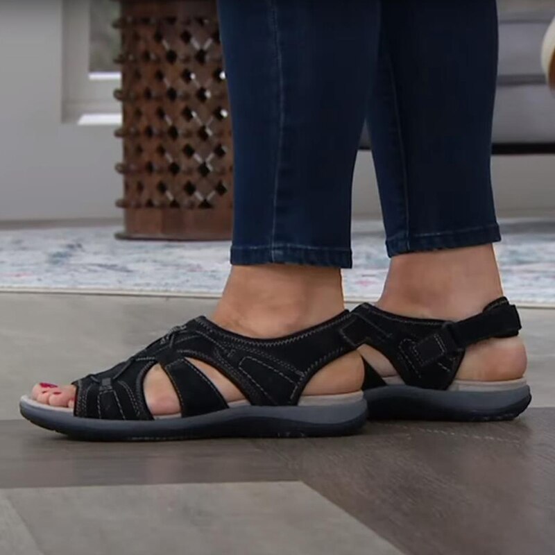 Womens Open Toe Hook and Loop Strap Sandals