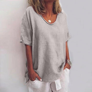 Womens Short Sleeve Oversized Top with Round Neck