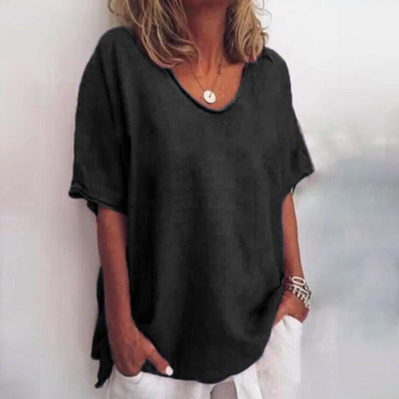 Womens Short Sleeve Oversized Top with Round Neck
