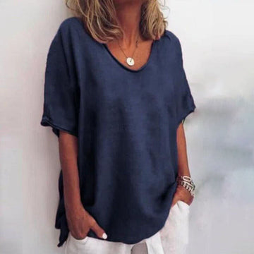 Womens Short Sleeve Oversized Top with Round Neck