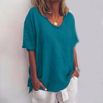 Womens Short Sleeve Oversized Top with Round Neck