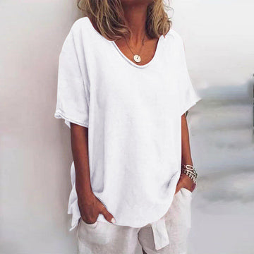 Womens Short Sleeve Oversized Top with Round Neck