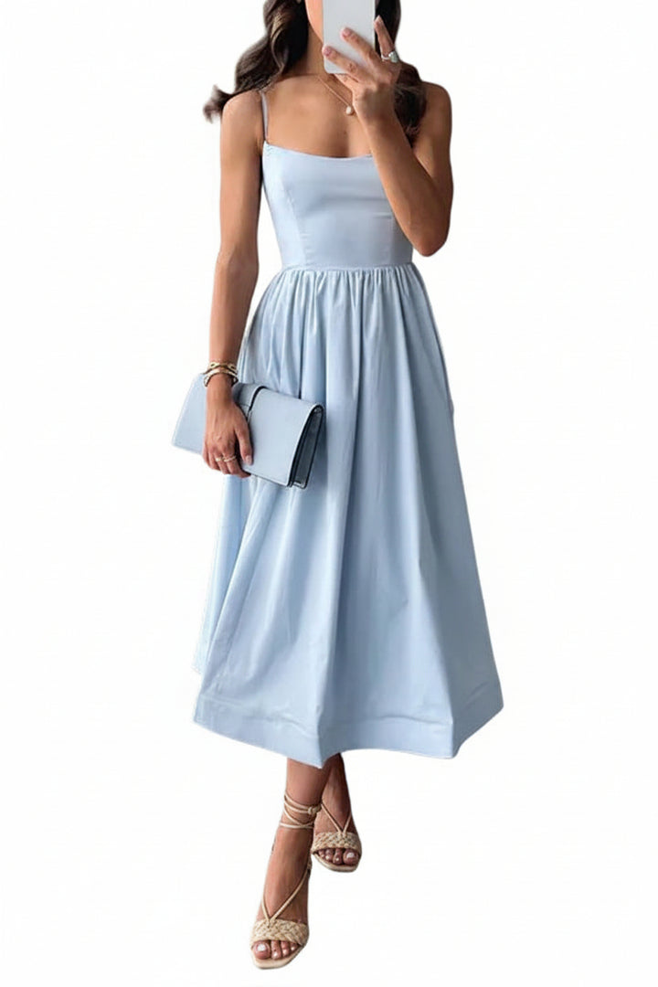 Womens Sleeveless Midi Dress with Shoulder Straps