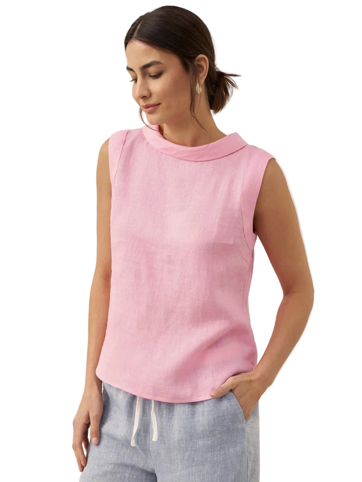Women’s Sleeveless Top with High Neck and Structured Collar