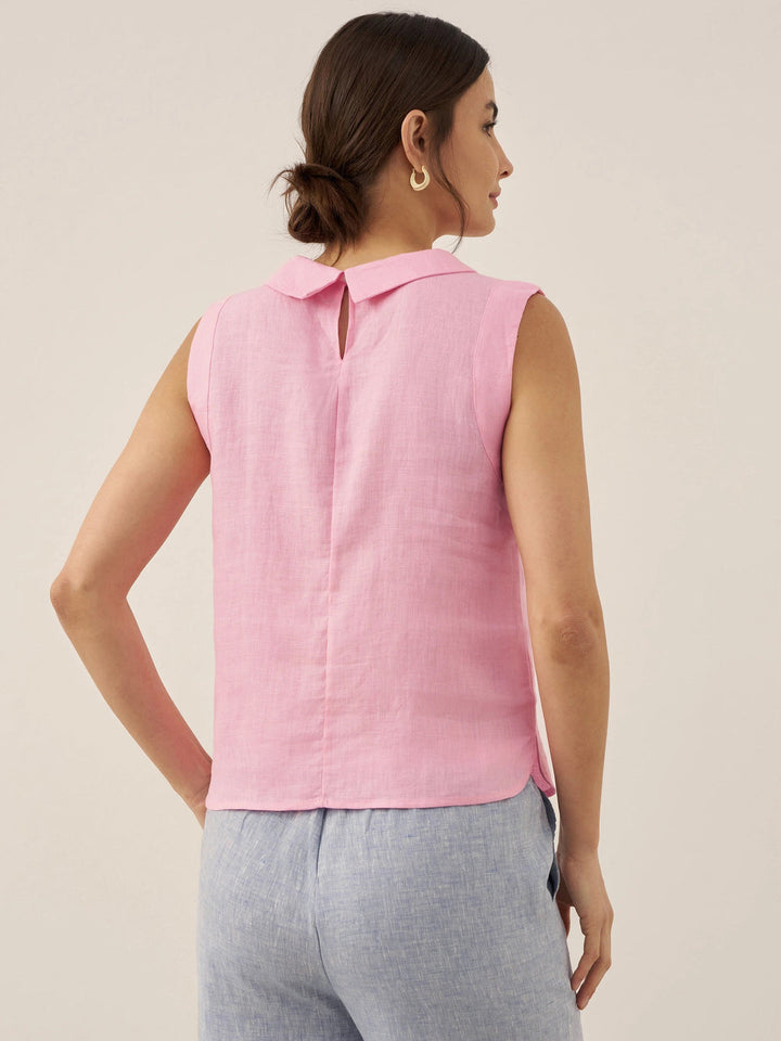 Women’s Sleeveless Top with High Neck and Structured Collar