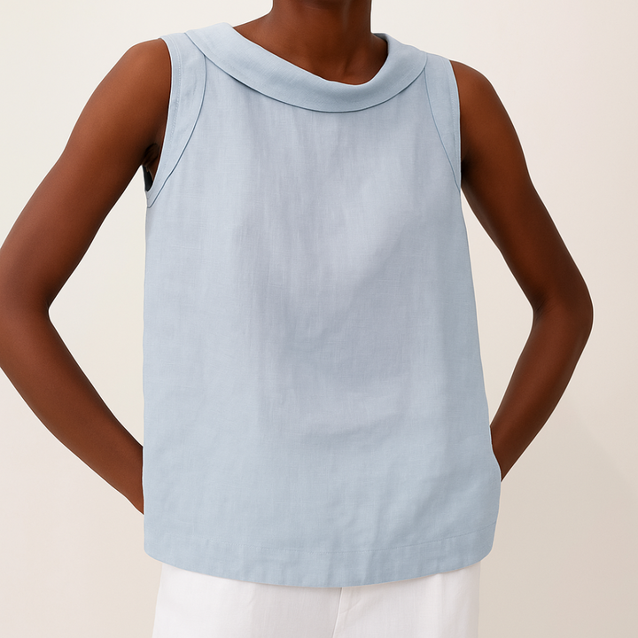 Womens Sleeveless Top with Rounded Collar