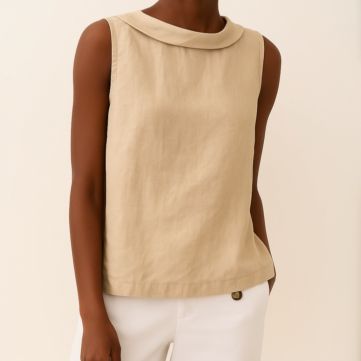 Womens Sleeveless Top with Rounded Collar