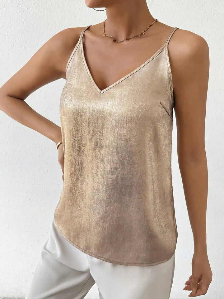 Women’s Sleeveless Top with V Neck and Spaghetti Straps