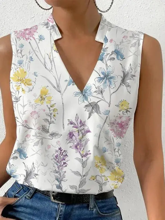 Women’s Sleeveless Top with V Neck and Wrap Front Design