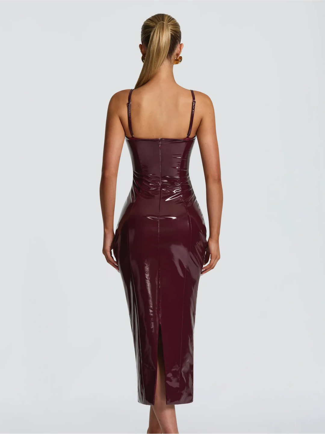Womens Strapless Midi Dress with Structured Bodice