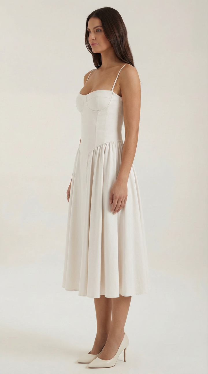 Women’s A-Line Midi Dress with Structured Bodice