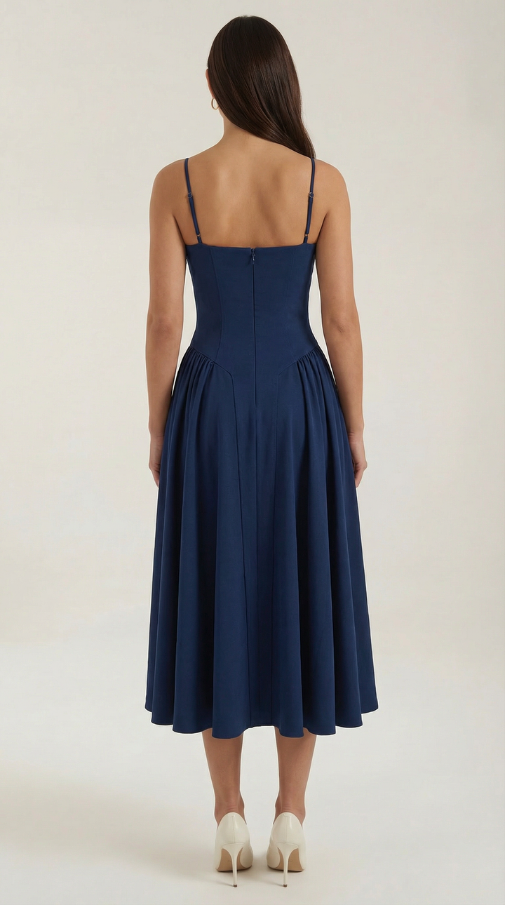 Women’s A-Line Midi Dress with Structured Bodice