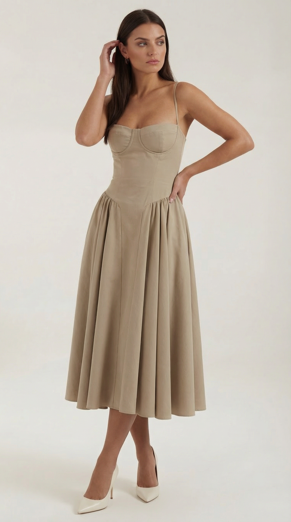 Women’s A-Line Midi Dress with Structured Bodice