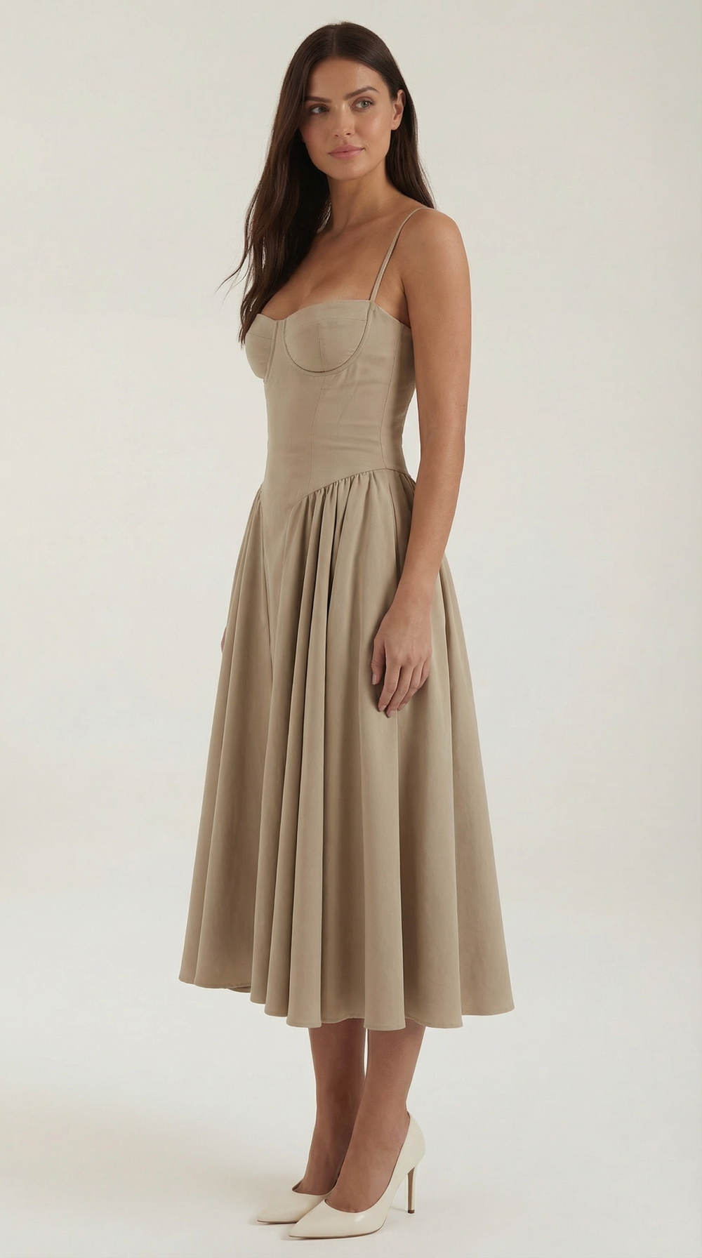 Women’s A-Line Midi Dress with Structured Bodice