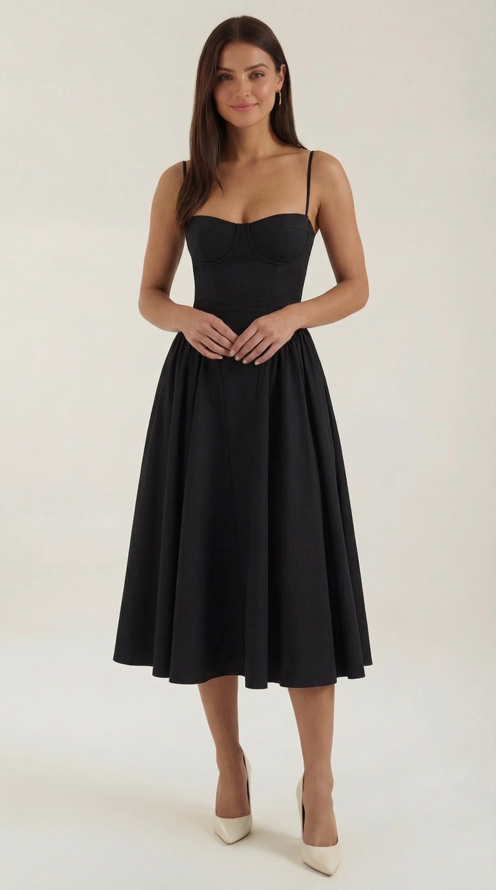 Women’s A-Line Midi Dress with Structured Bodice