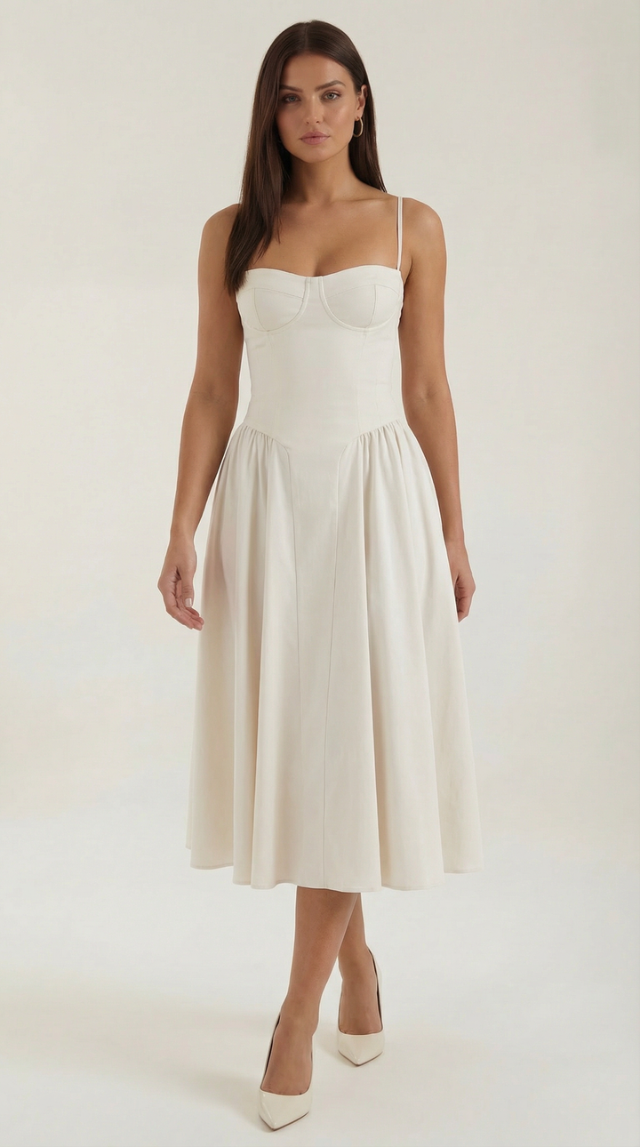Women’s A-Line Midi Dress with Structured Bodice