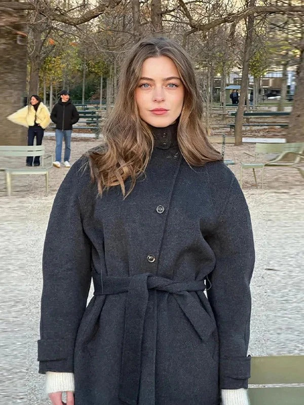 Women’s Belted Coat with Button Front and Long Sleeves