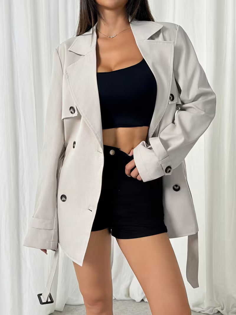 Women’s Belted Double Breasted Short Trench Coat