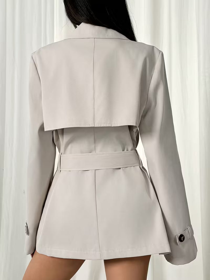 Women’s Belted Double Breasted Short Trench Coat