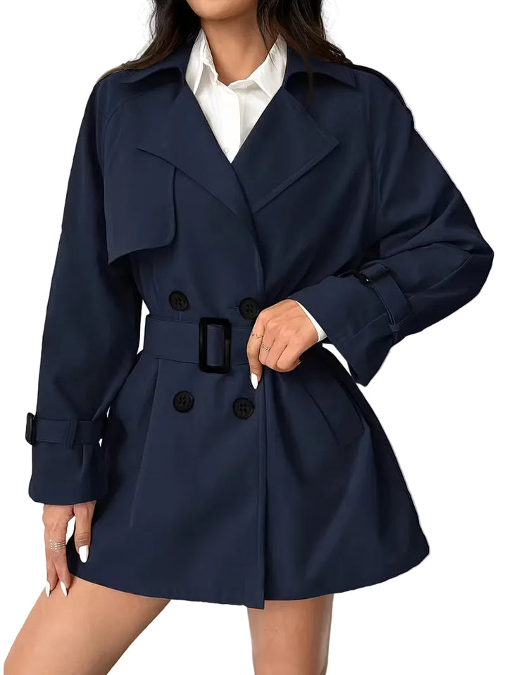 Women’s Belted Double Breasted Trench Coat with Lapel Collar