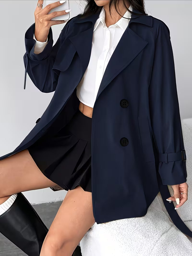 Women’s Belted Double Breasted Trench Coat with Lapel Collar