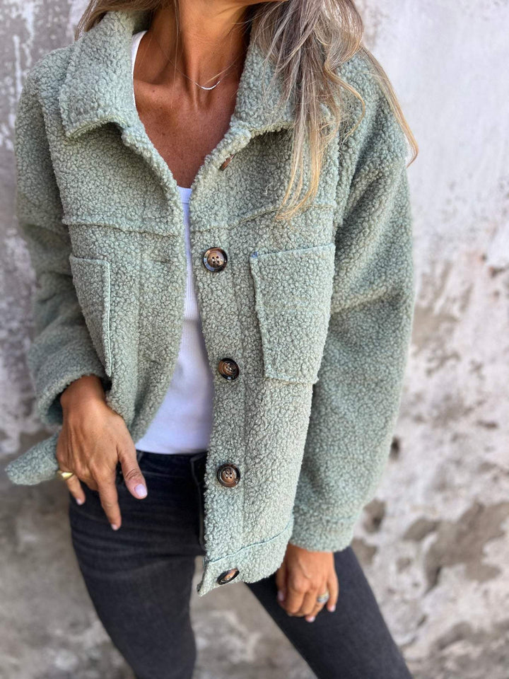Women’s Button Front Teddy Jacket with Collar
