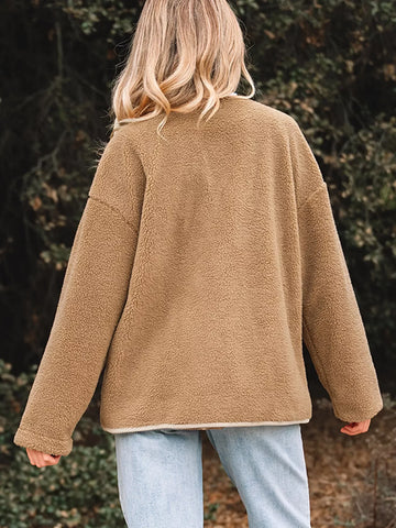 Women’s Button Front Teddy Jacket with Patch Pockets