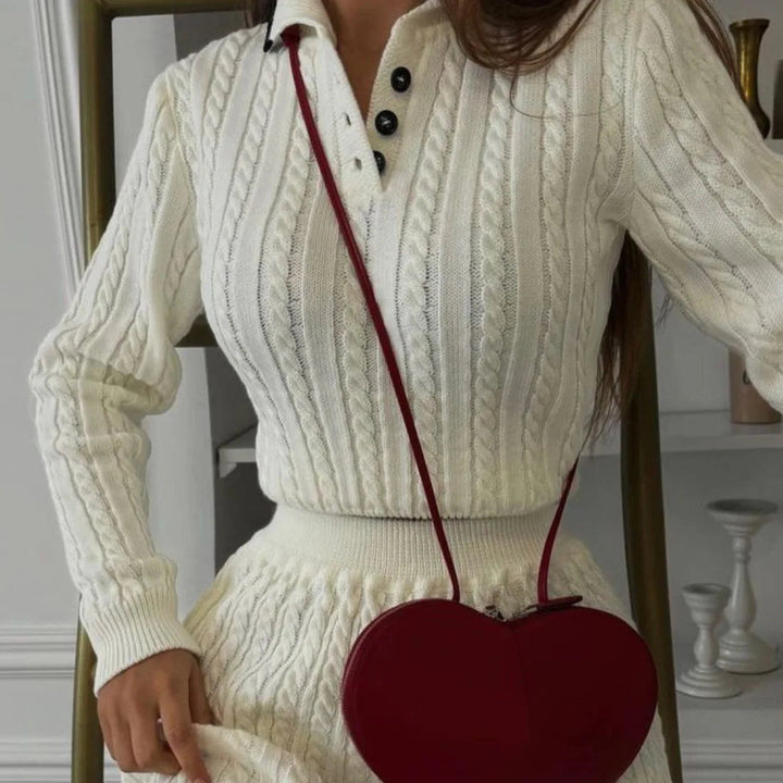 Women’s Cable Knit Long Sleeve Top and Skirt Set