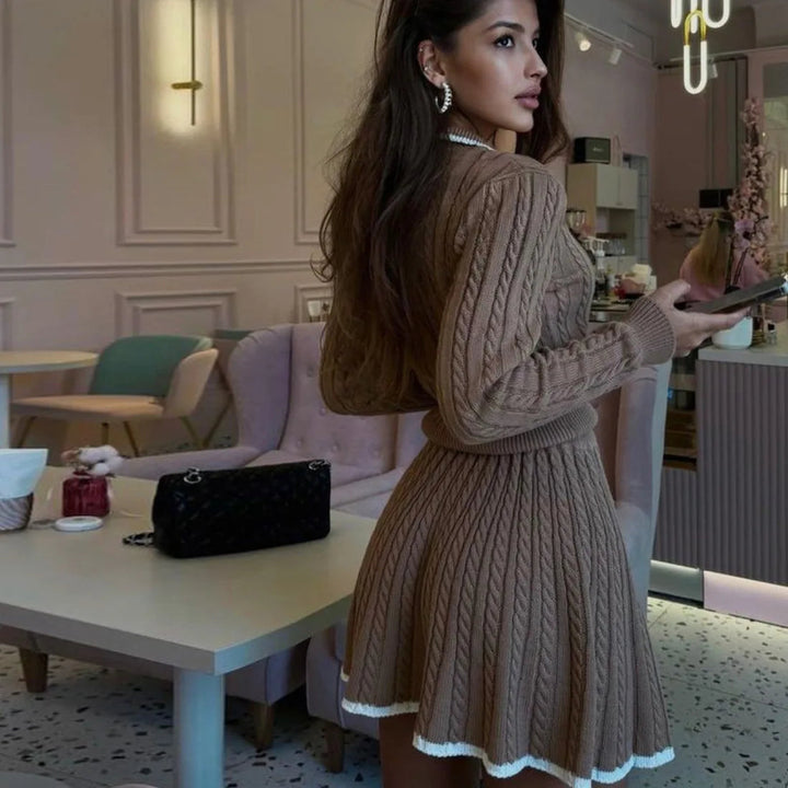 Women’s Cable Knit Long Sleeve Top and Skirt Set
