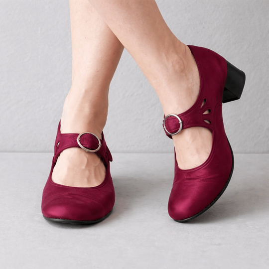 Women’s Closed Toe Heeled Shoes with Strap and Buckle Detail