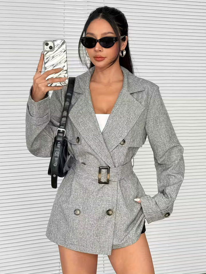 Women’s Double Breasted Belted Blazer Jacket
