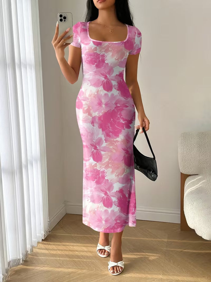 Women’s Floral Print Short Sleeve Midi Dress