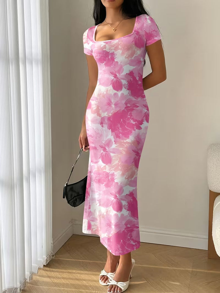Women’s Floral Print Short Sleeve Midi Dress