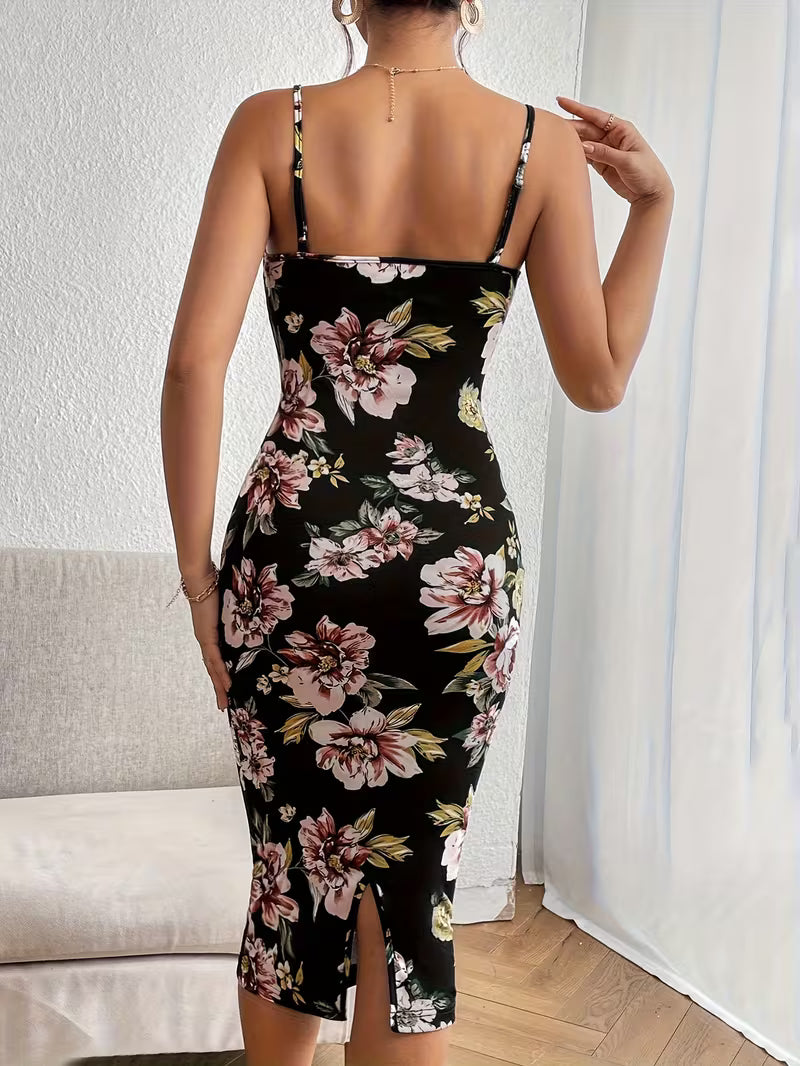 Women’s Floral Print Spaghetti Strap Midi Dress